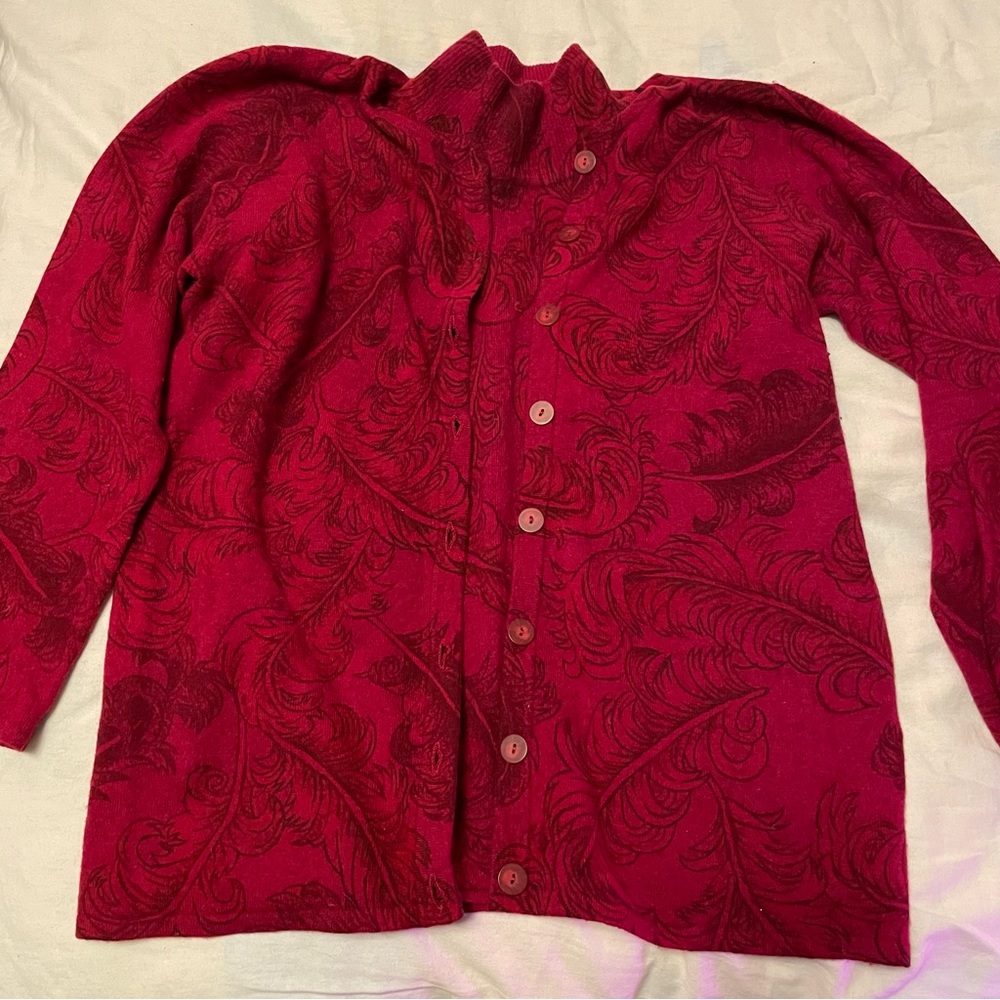 Talbots Lambswool 2-piece Elegant Red Button-Up Sweater with Lambswool blouse